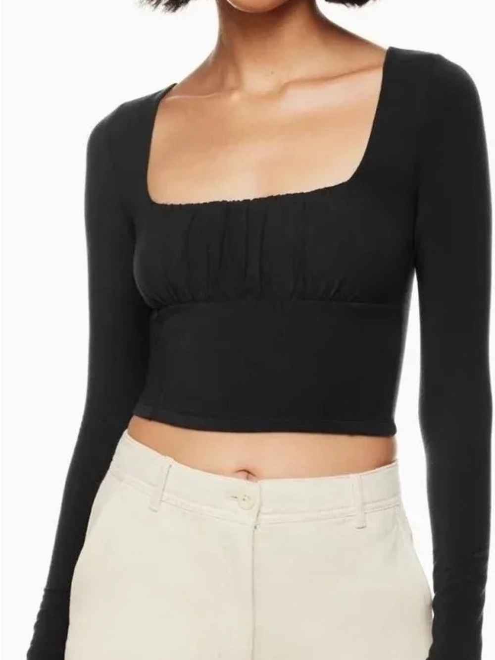 Aritzia Wilfred - Free Orbit Black Long-Sleeve Square-Neck Crop Top